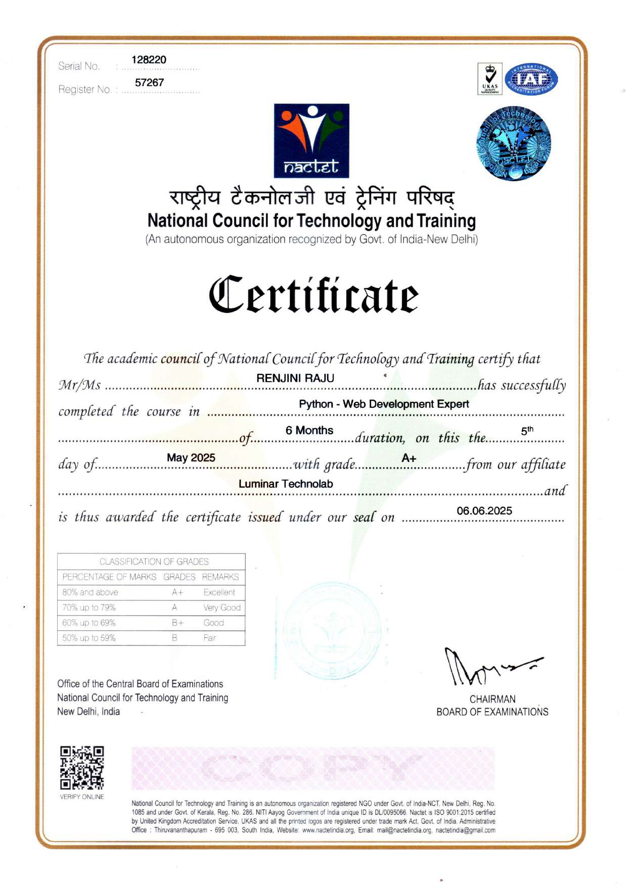 Python Web Development Expert certificate (NCTT)